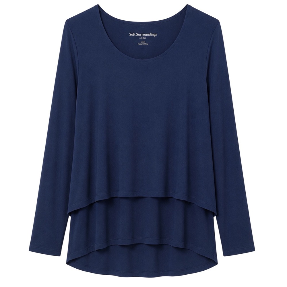 Soft Surroundings Solid Navy Blue Layered‎ Lagenlook Elevated Basics Tee Small